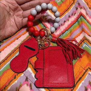 Red and Gray Beaded Keychain Wallet